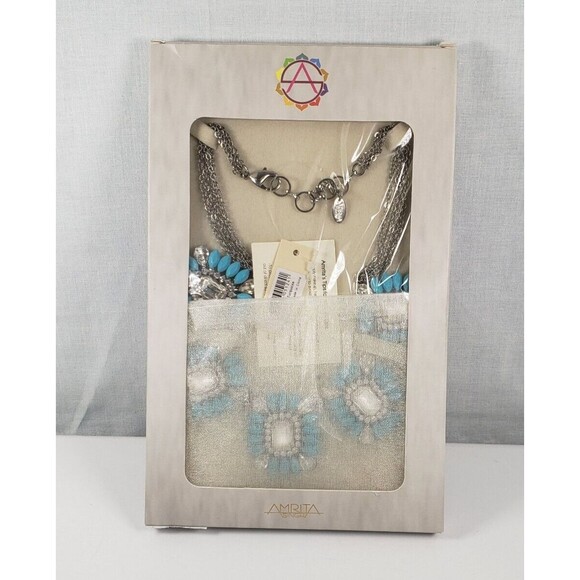 Amrita Singh Majestic Turquoise Austrian Crystal Statement Necklace Gift Box - Picture 9 of 15
